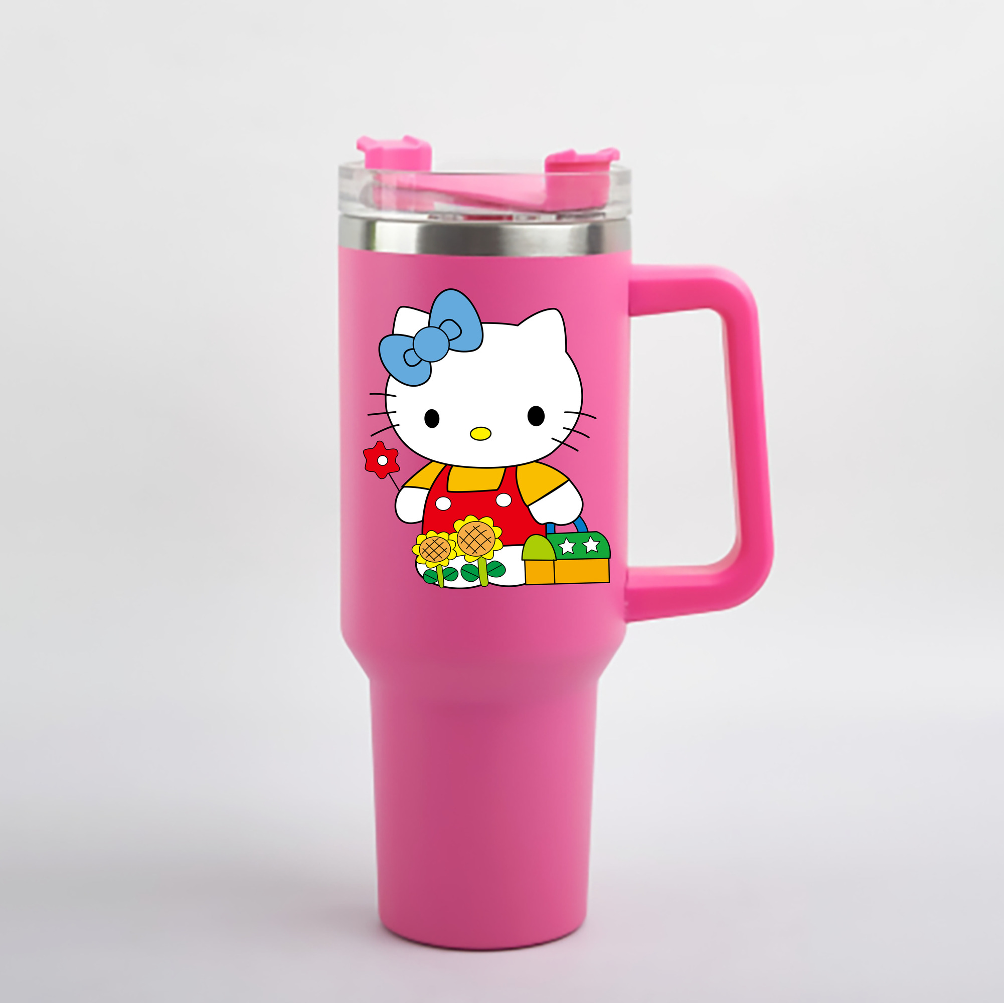 （画像用） Hello Kitty ハローキティ 1200mL車用タンブラー - クリスタルステッカー（プラスチックストロー付き）